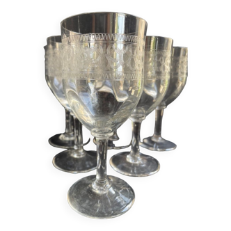 6 grands verres ½ cristal guilloché – art nouveau