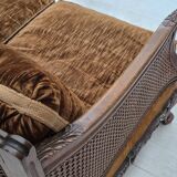 1930-35s, Danish 3-seater sofa, furniture velour, furniture mesh, ash wood.