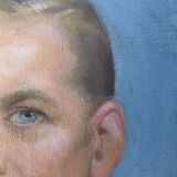 Vintage Oil On Canvas Men Portrait Signed, Small, 1950s