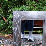 Vintage 70s Art Nouveau style hand-embossed tin wall mirror