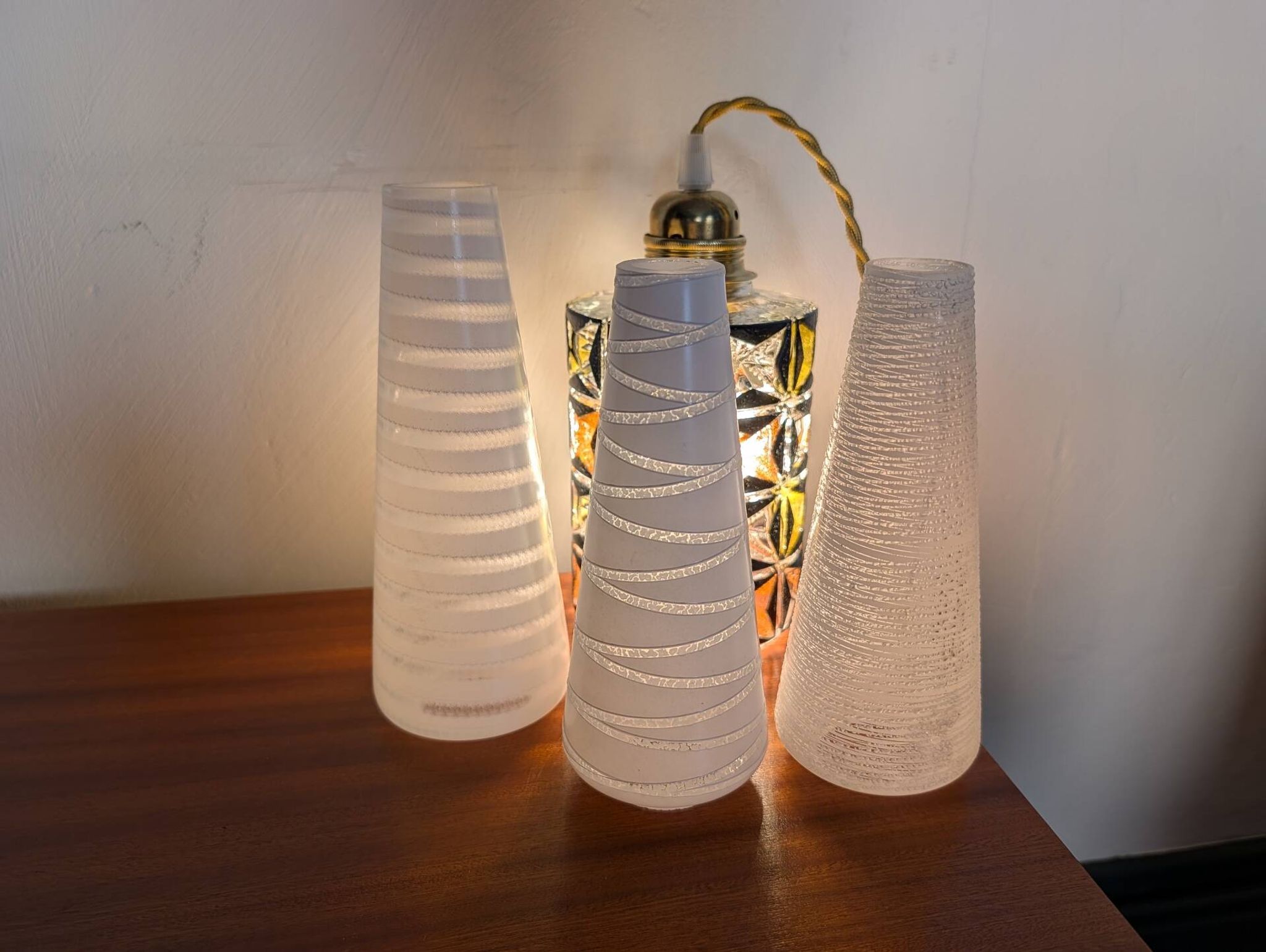 Trio of conical satin glass tulips, 1960s