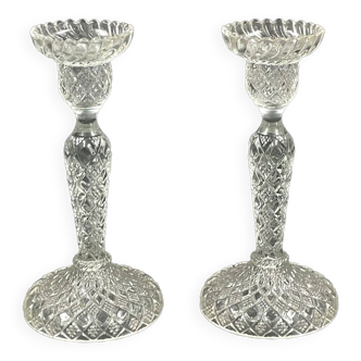 Pair of candle holders in molded glass