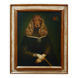 Ancient painting of a woman with a cocker spaniel head signed Taddei.