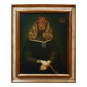 Ancient painting of a woman with a cocker spaniel head signed Taddei.