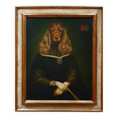 Tableau ancien portrait de femme à tête de cocker signé Taddei