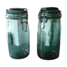 2 green glass jars