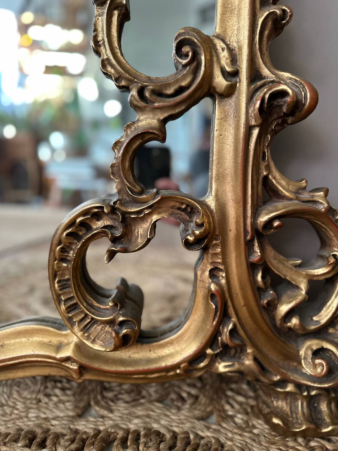Antique mirror with carved gilded wood glazing beads 164x127