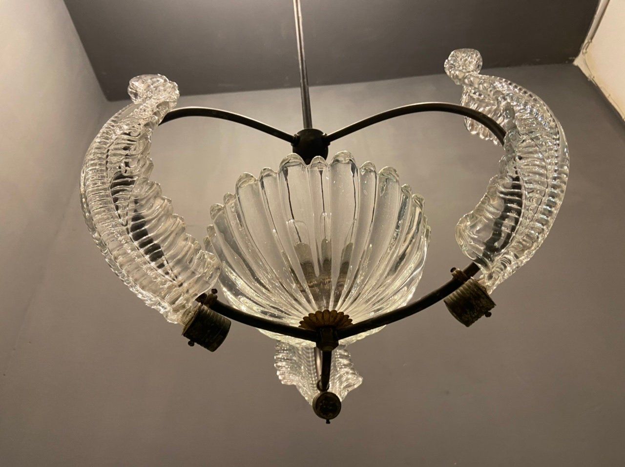 Italian Murano Glass Pendant Lamp by Ercole Barovier, 1940s