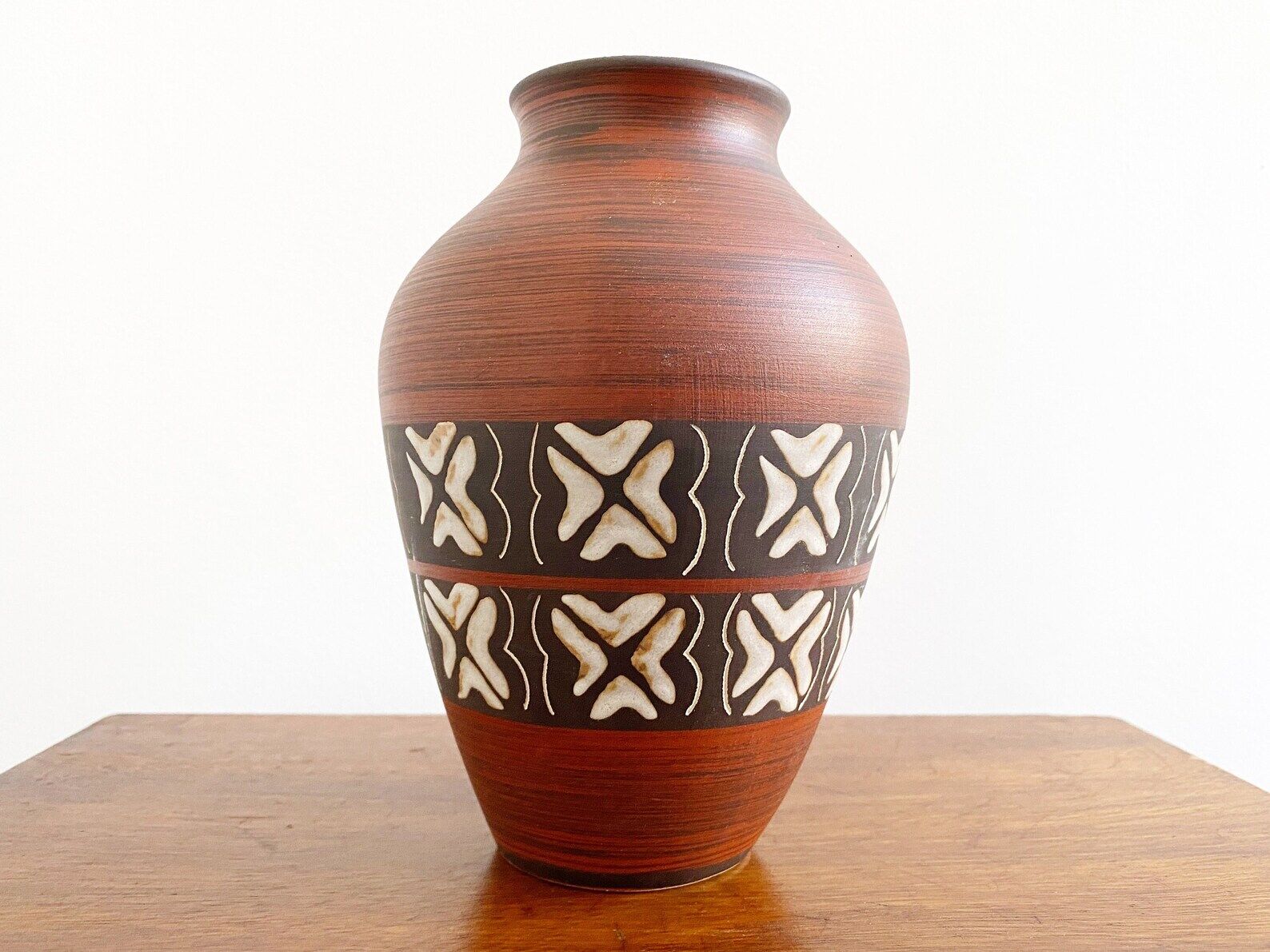 Vintage brown ceramic German vase, Mid Century West Germany pottery