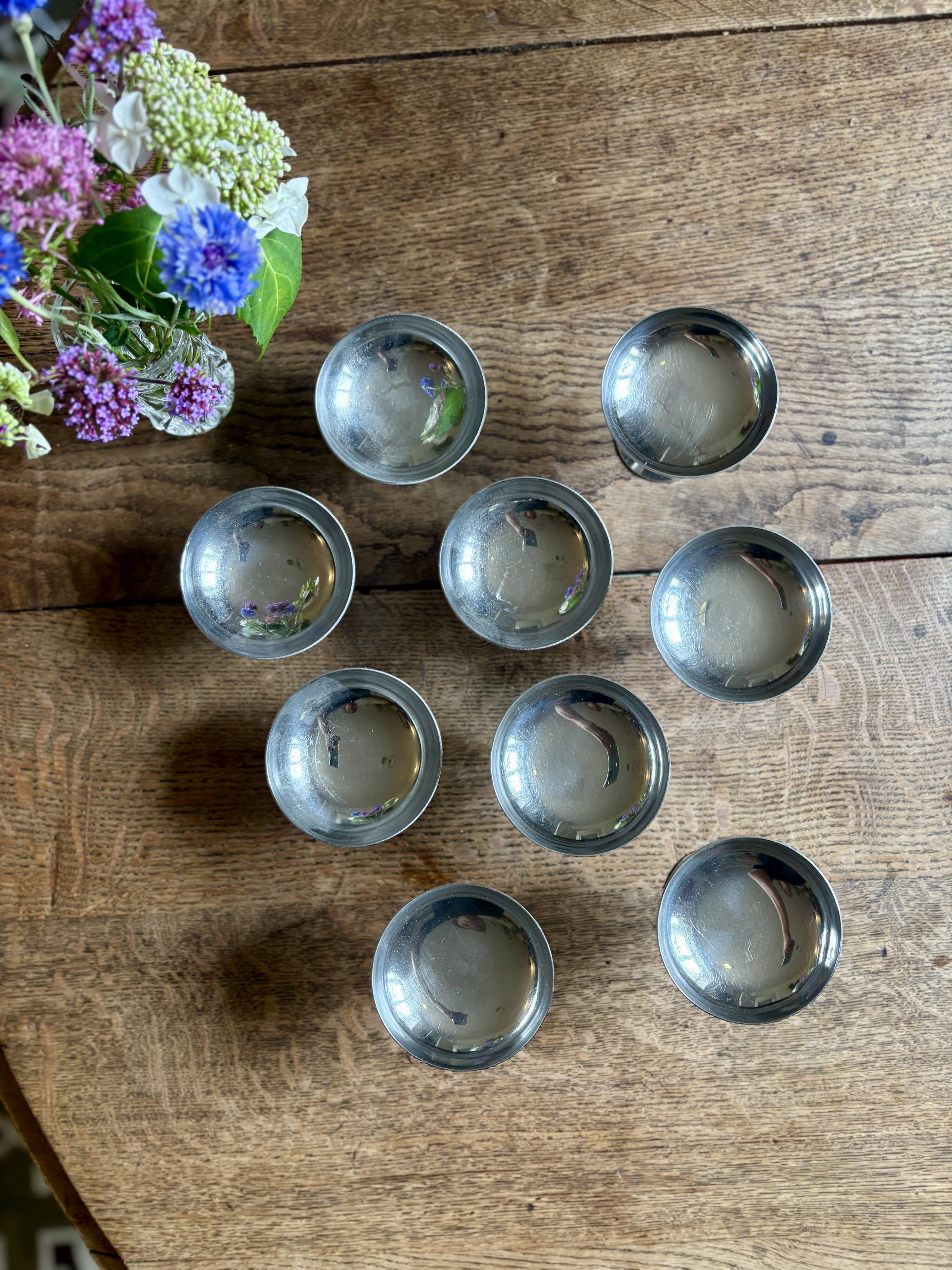 Set of 9 vintage silver-plated dessert bowls.