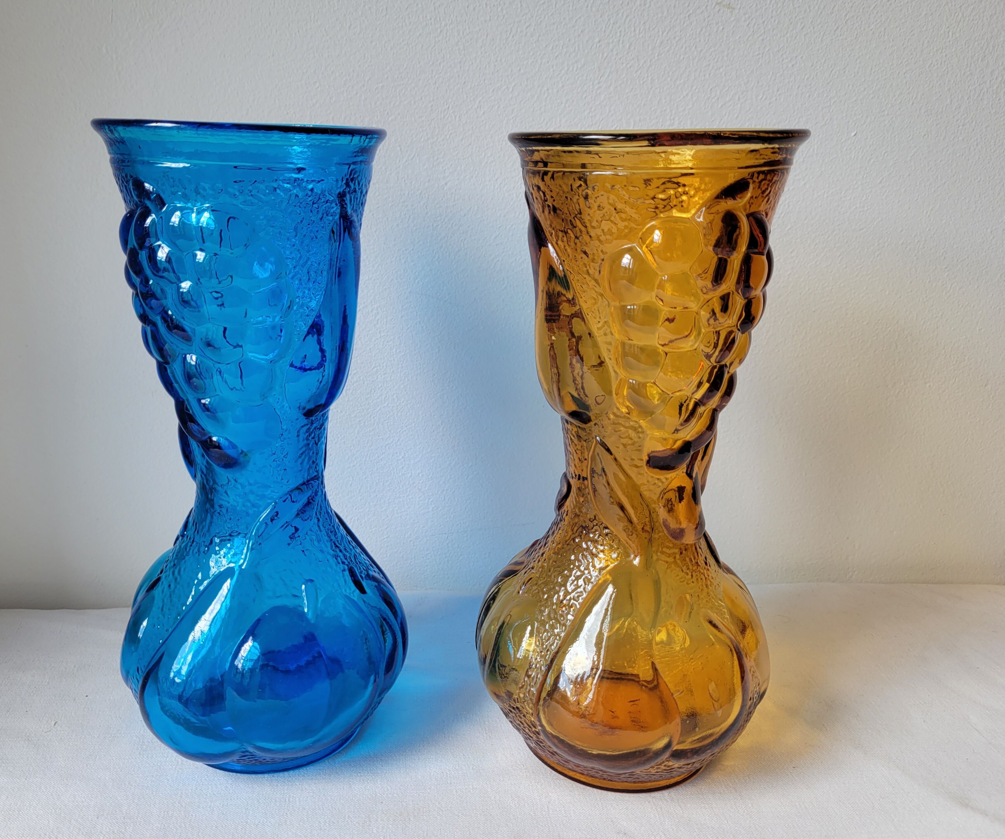 Duo of blue and amber Italian vases