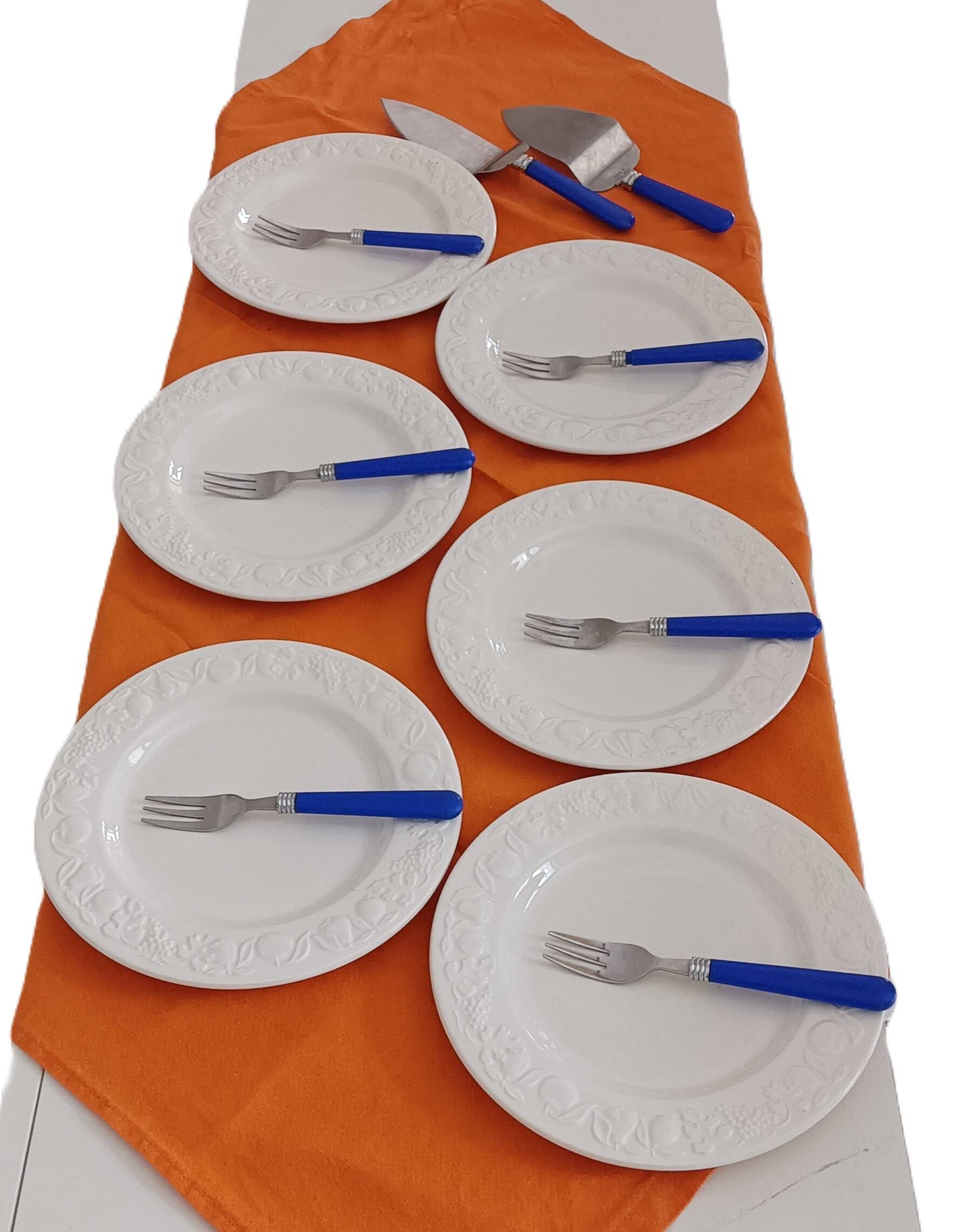6 Franco Giorgi dessert plates by Quadrifoglio + Gingo B cutlery