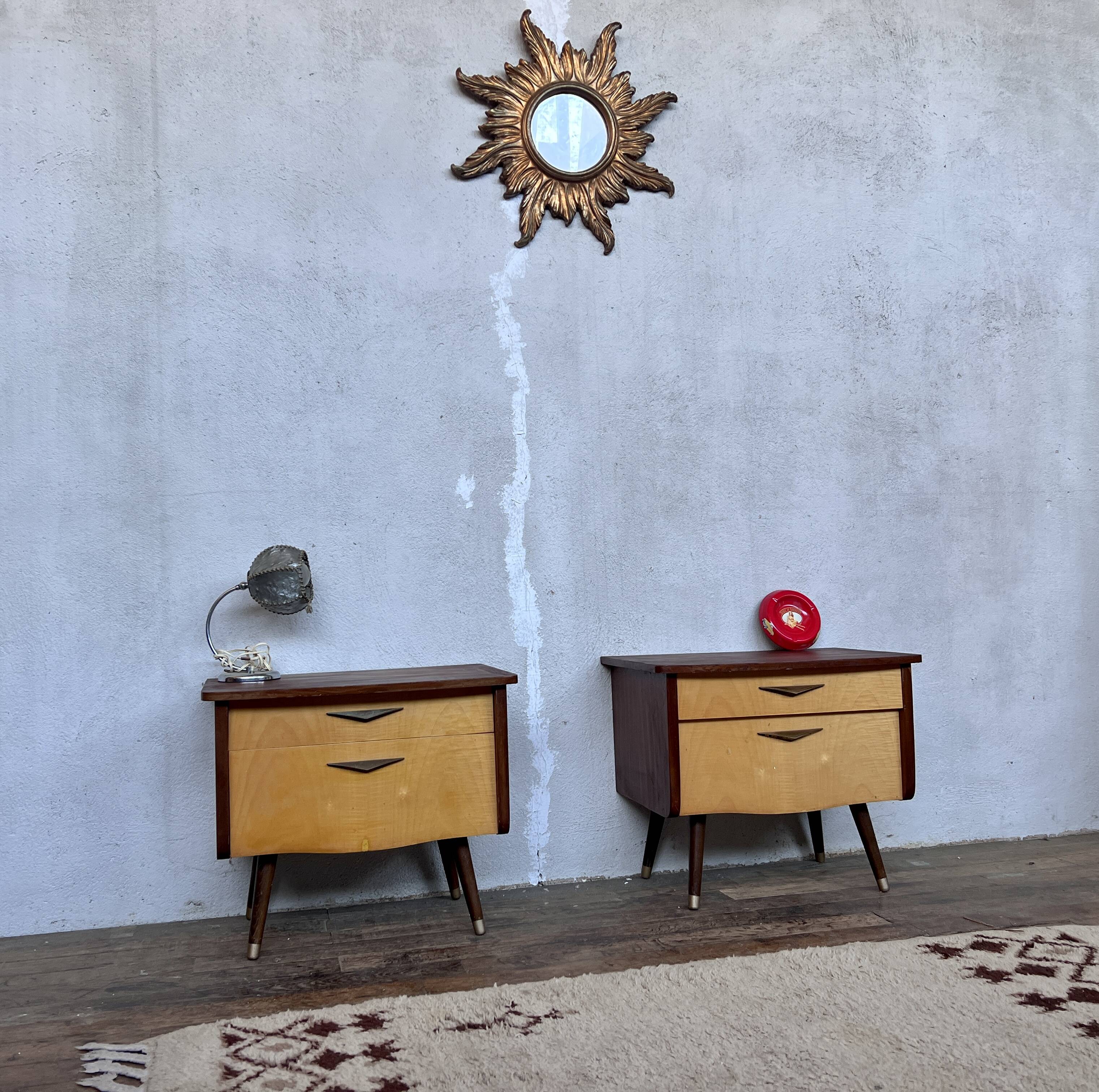 Pair of nightstands vintage bedside table compass legs