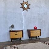 Pair of nightstands vintage bedside table compass legs