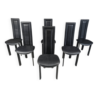 Chaises de salle à manger vintage en cuir à dossier haut, années 1970