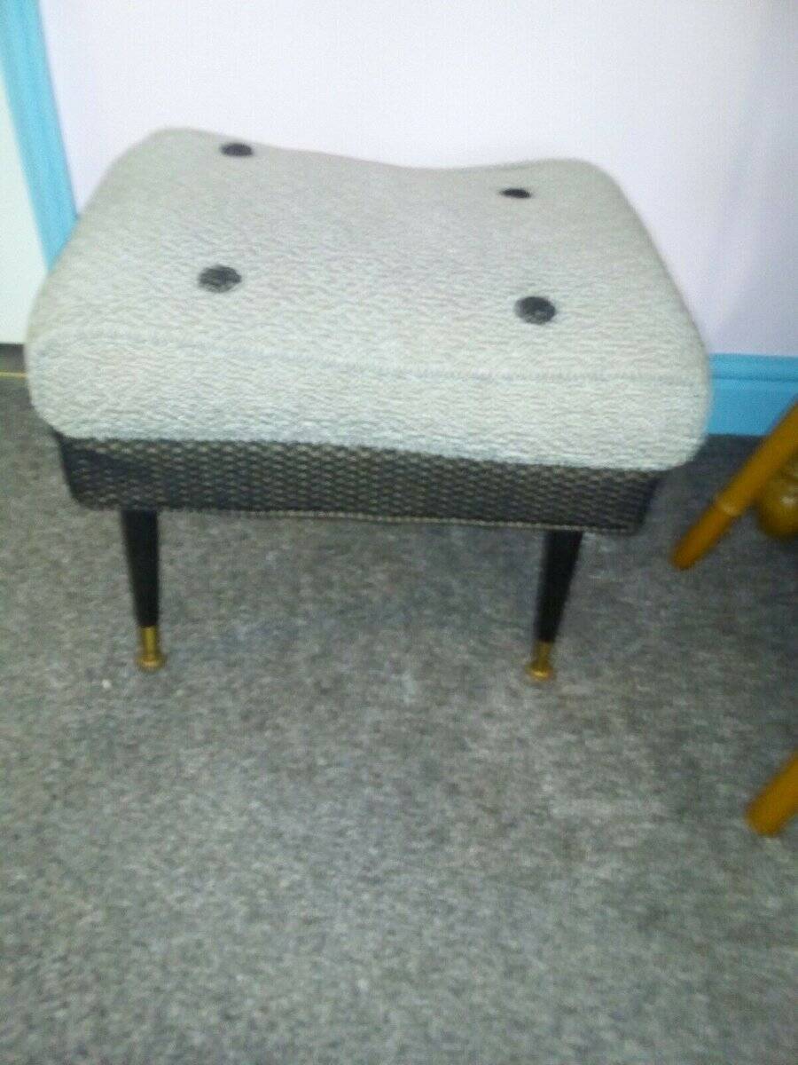 Mid-Century 1970s footrest in black and yellow fabric, vintage design from the Czech Republic.