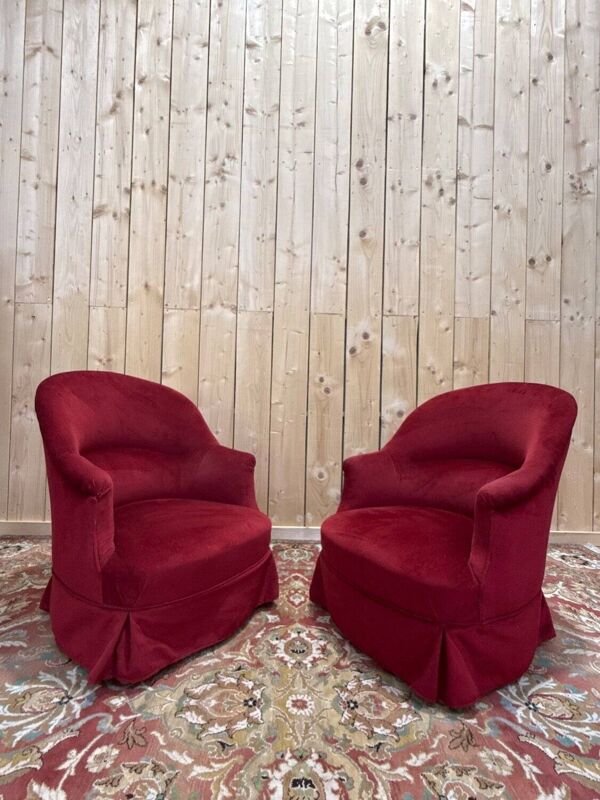Paire de fauteuils crapauds en velours bordeaux  style Napoléon III