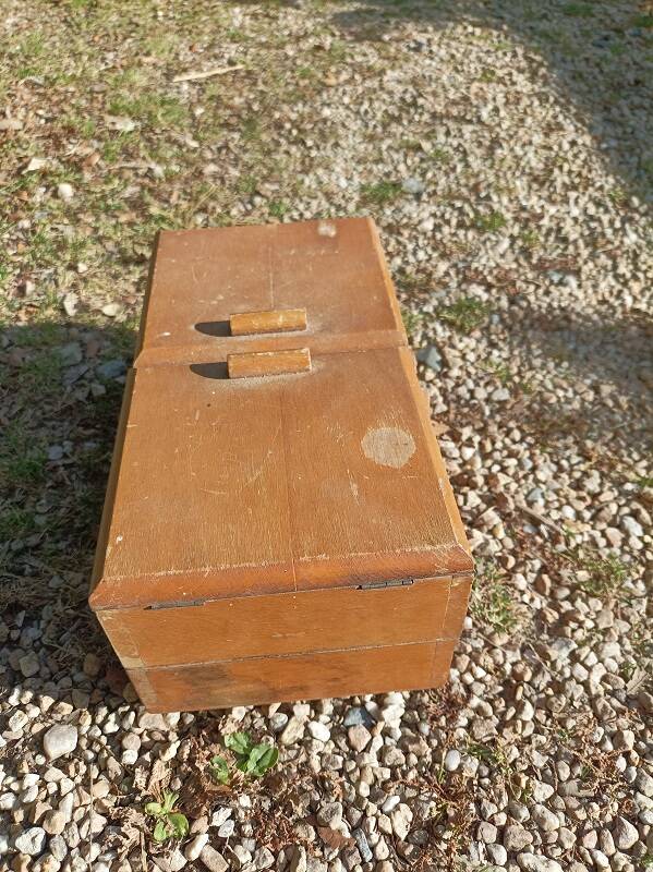 Worker seamstress box in patinated solid wood
