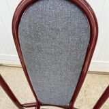Metallic burgundy bistro chair for restaurants and communities with gray fabric