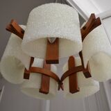 Scandinavian chandelier 5 lights 1960 teak and perspex