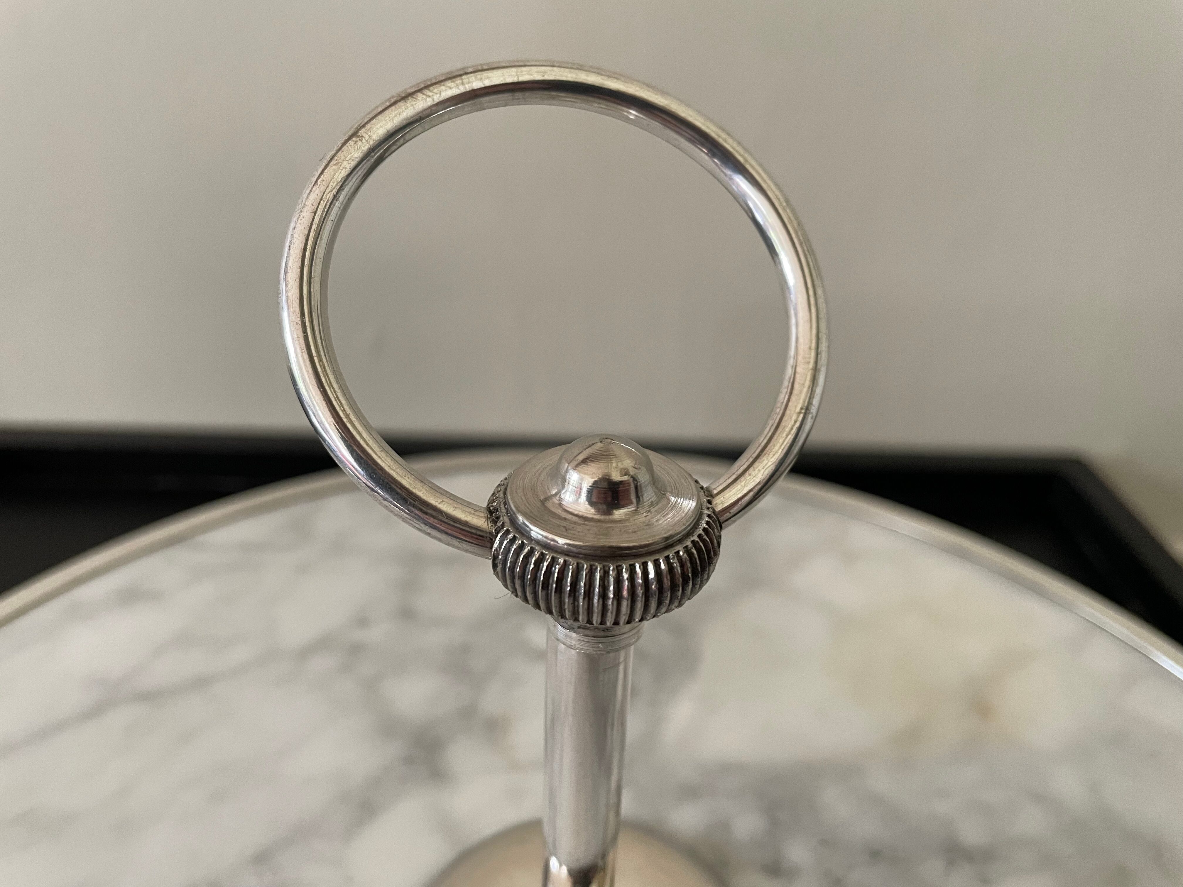 Marble cheese platter and silver metal 1970