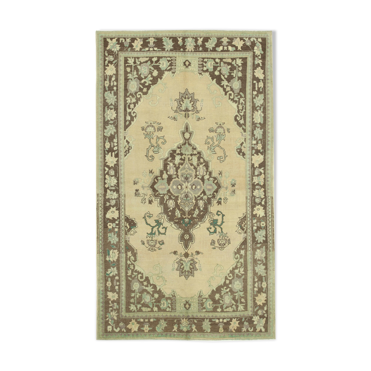 1970s handwoven vintage anatolian beige carpet 155 cm x 266 cm