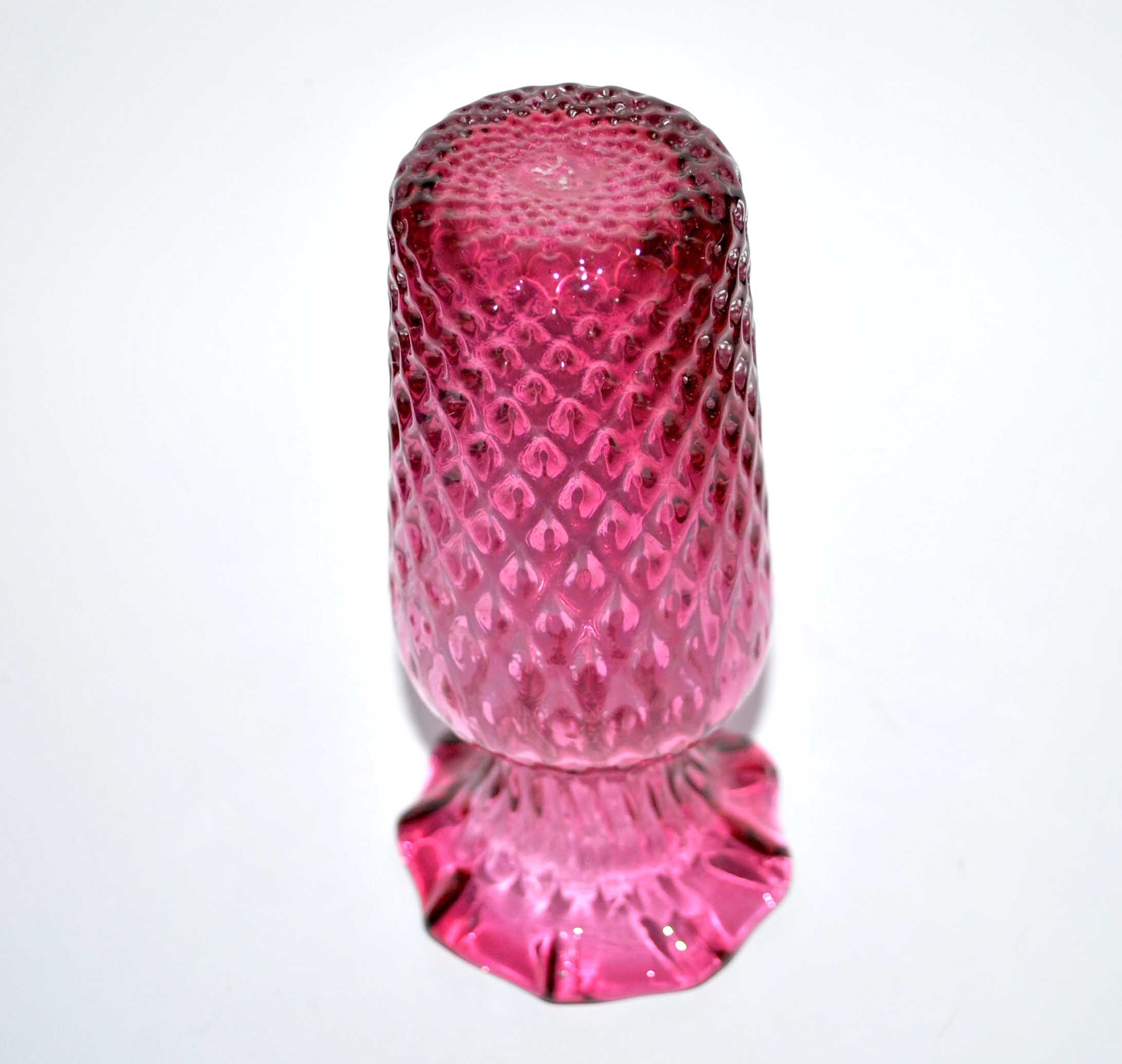 Vintage pink blown glass cornet vase - vintage pineapple shape 18cm