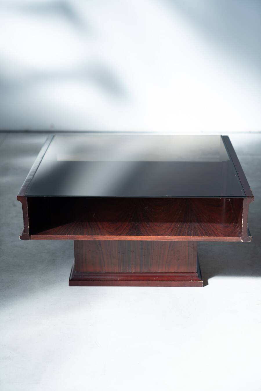Vintage Mahogany Coffee Table with Glass Top – 1970s