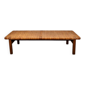 banc en rotin et chêne - 1960