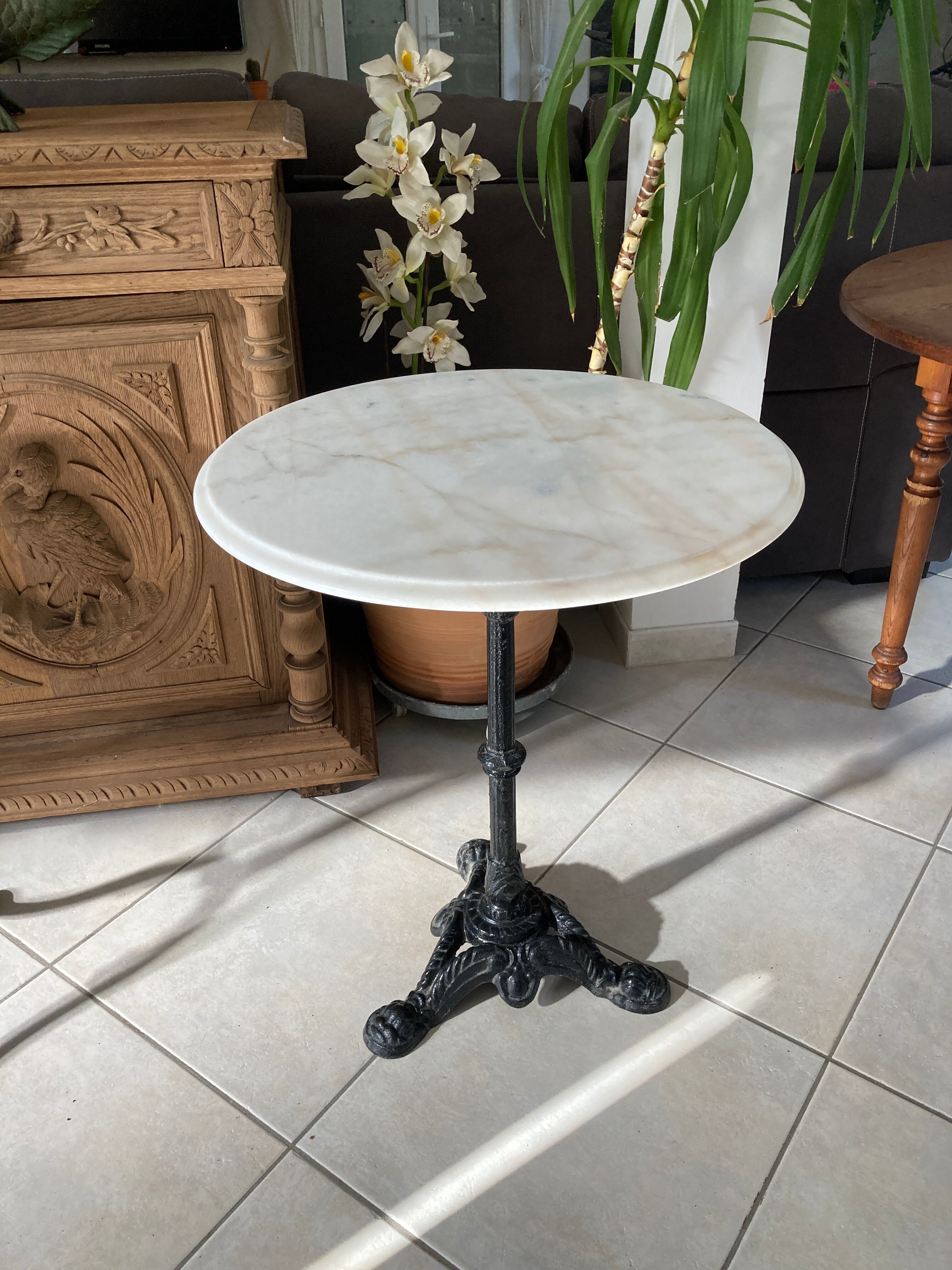 Bistro table, marble pedestal table