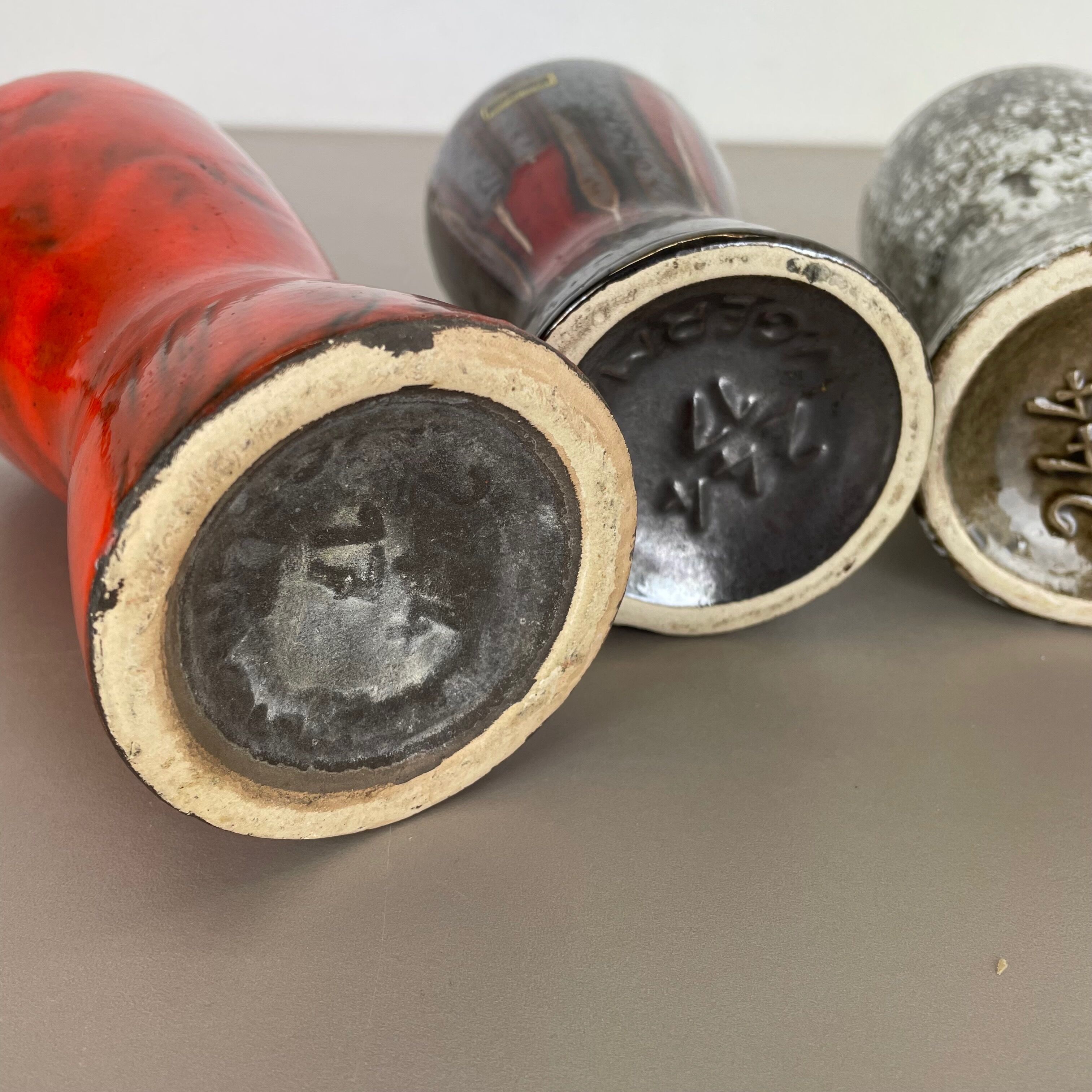 Set of three Vintage Pottery Fat Lava Vases Made by Scheurich, Germany, 1970s