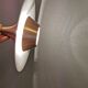 Ufo-like Danish hanging lamp, estimated from the 80s, made in copper colored lacquer.