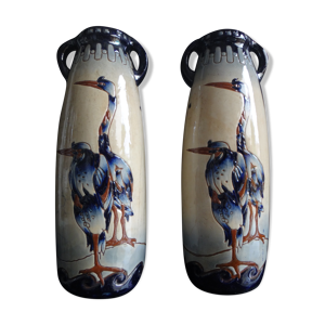 Paire de vases art déco 36cm amphora aux échassiers