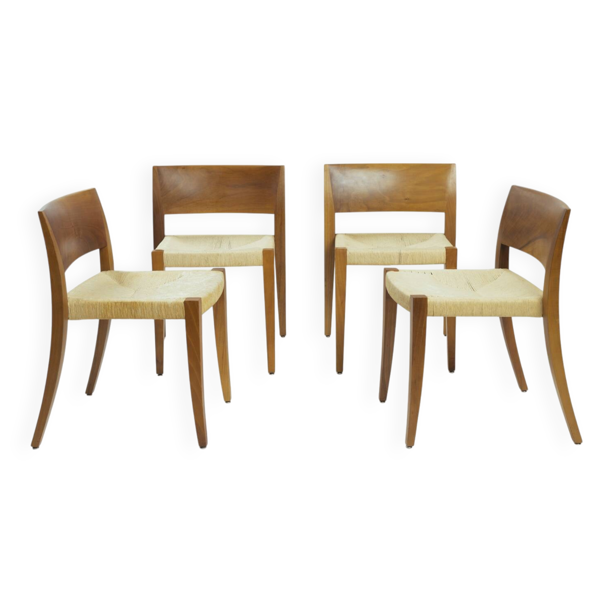 Walnut Molteni & C dining chairs with papercord seating, Italy, 1990s