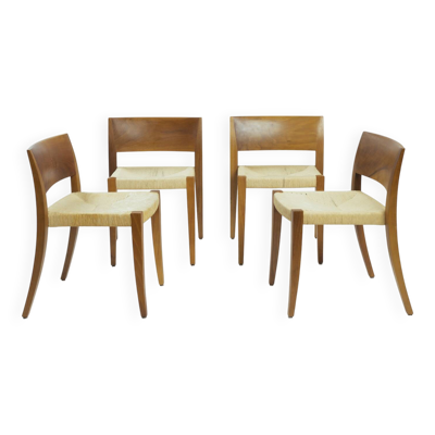 Chaises de salle à manger Molteni & C en noyer avec assise en corde de papier, Italie, années 1990