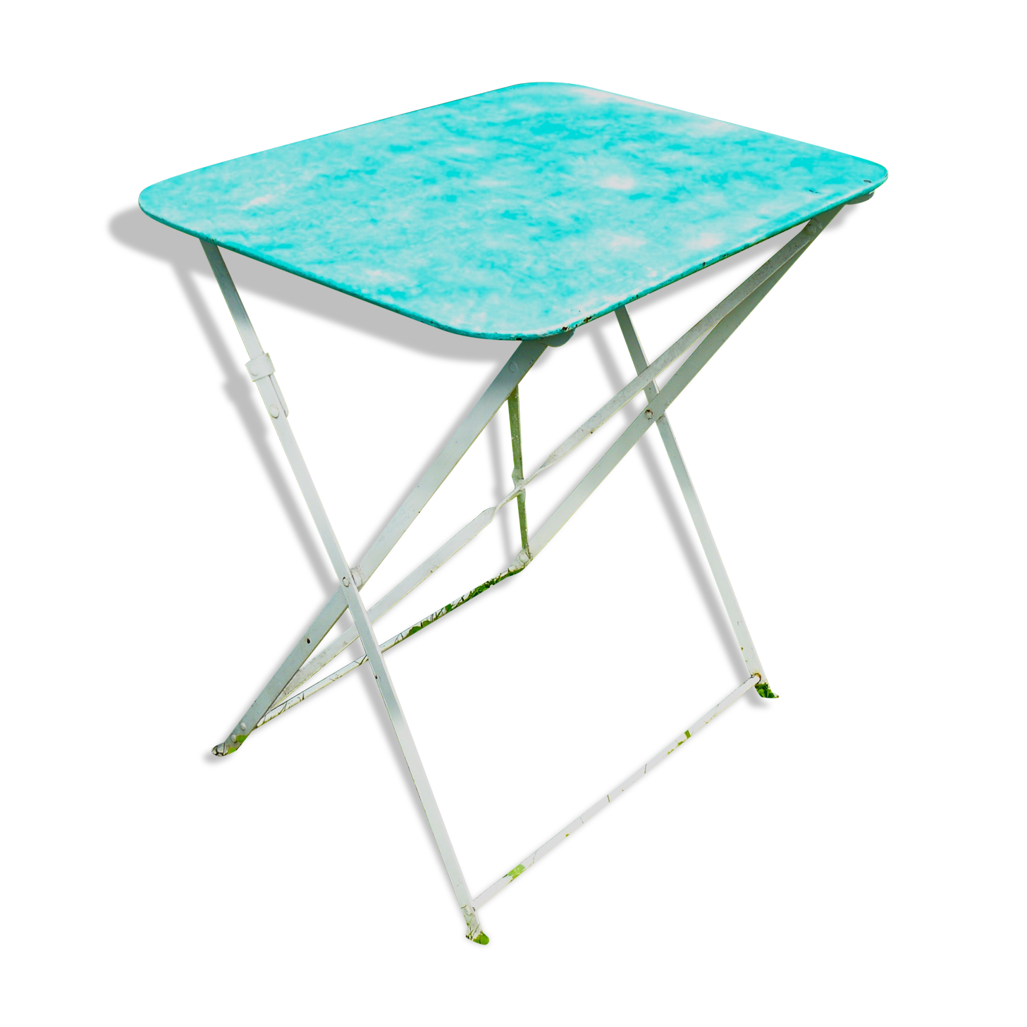 Vintage green and white painted metal folding garden table 1950