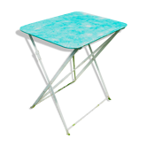 Table de jardin pliante métal  peint verte et blanche vintage 1950