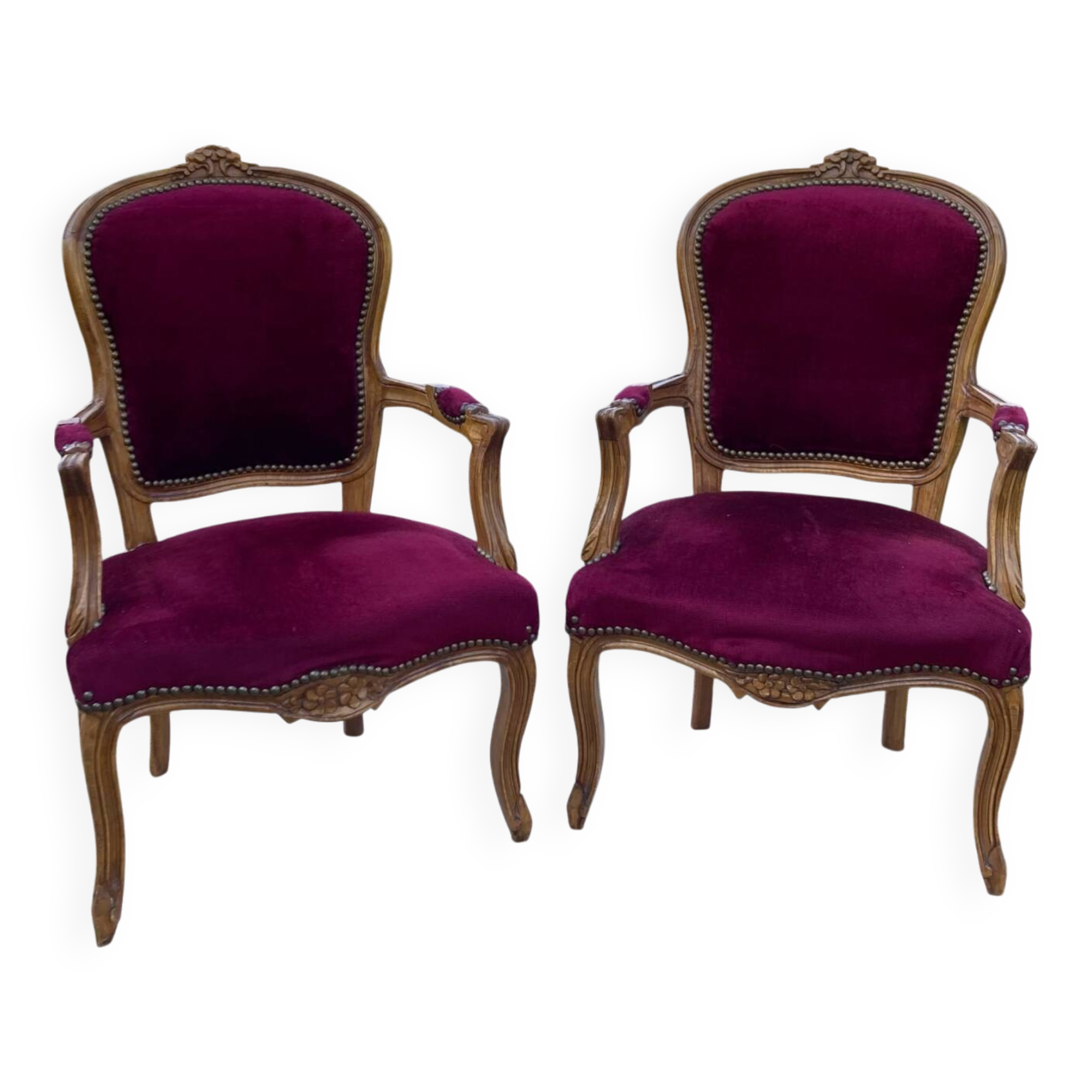 Louis XV armchairs in solid wood, 20th century
