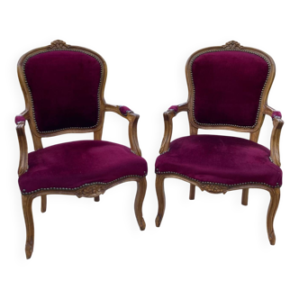 Louis XV armchairs in solid wood, 20th century