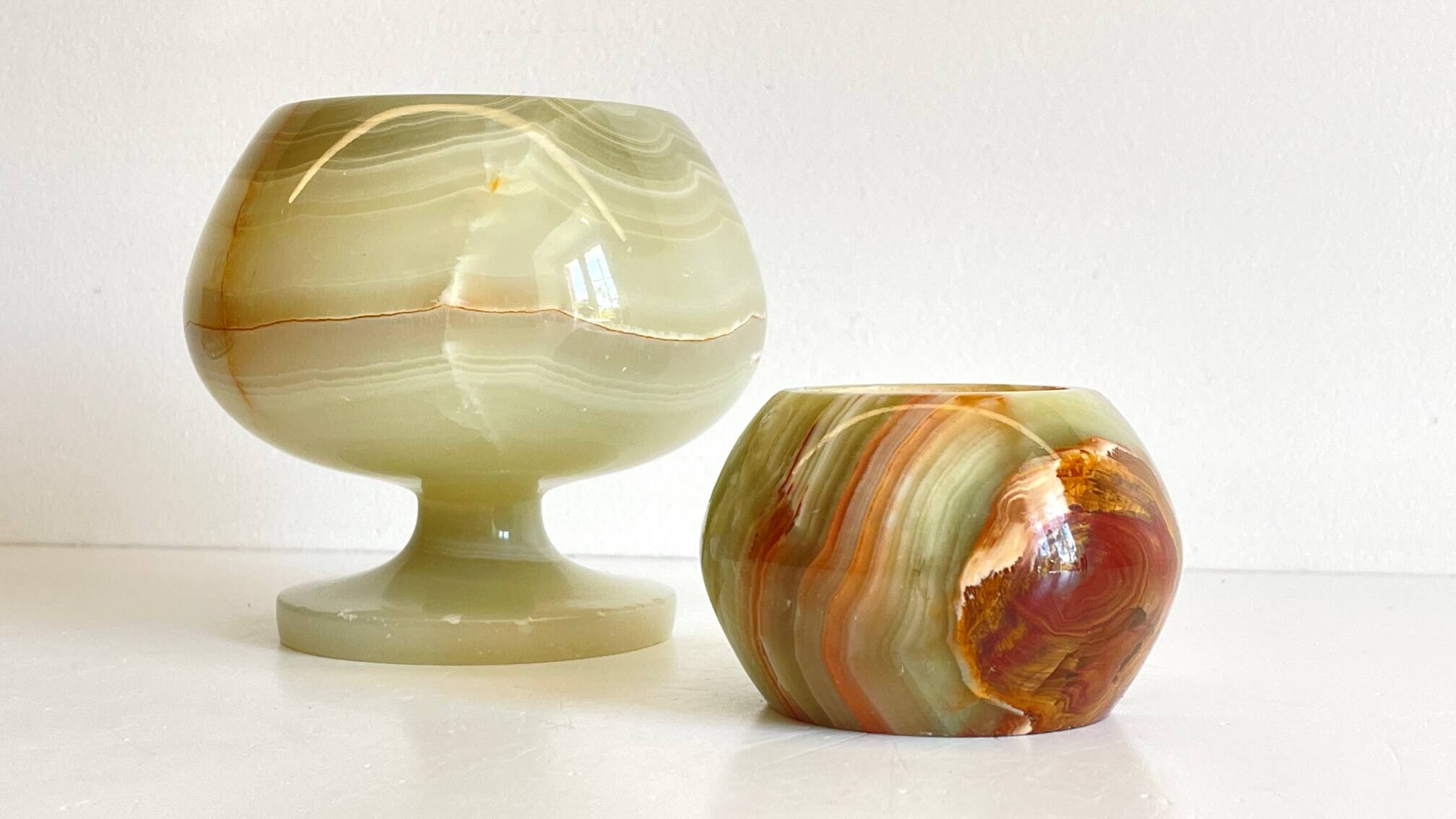 2 70s design onyx candle holders