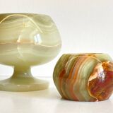 2 70s design onyx candle holders