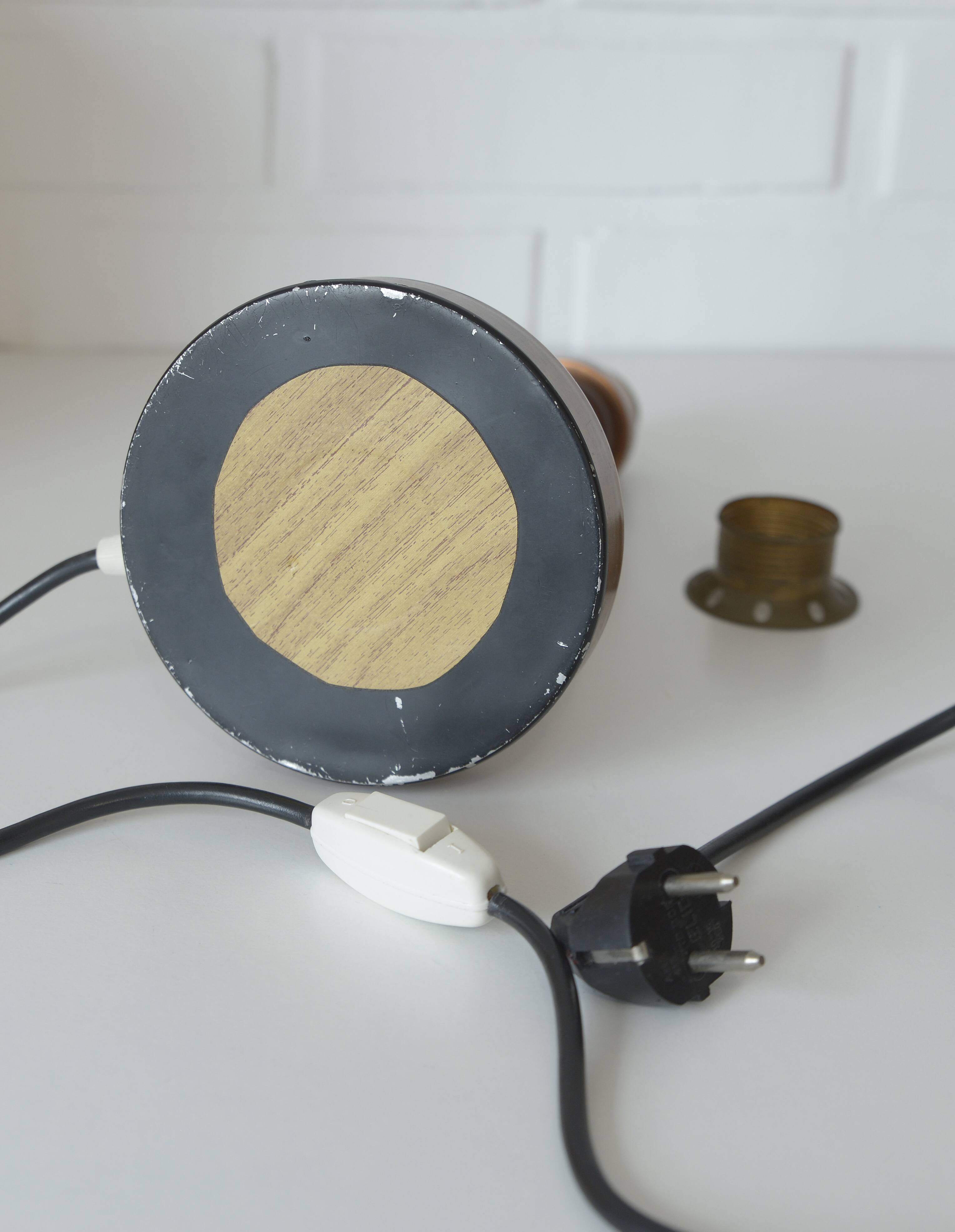 Large Vintage Bedside Lamp / French Style Table Light / Gold Textile Shade