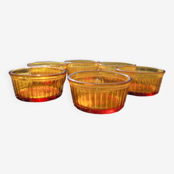 6 Vintage duralex ramekin bowl in amber color