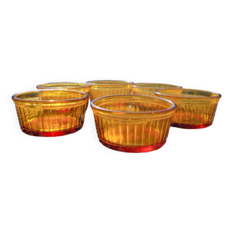 6 Vintage duralex ramekin bowl in amber color