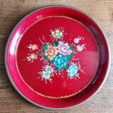 Old Red Plate Signed - Hand-Painted Floral Decoration