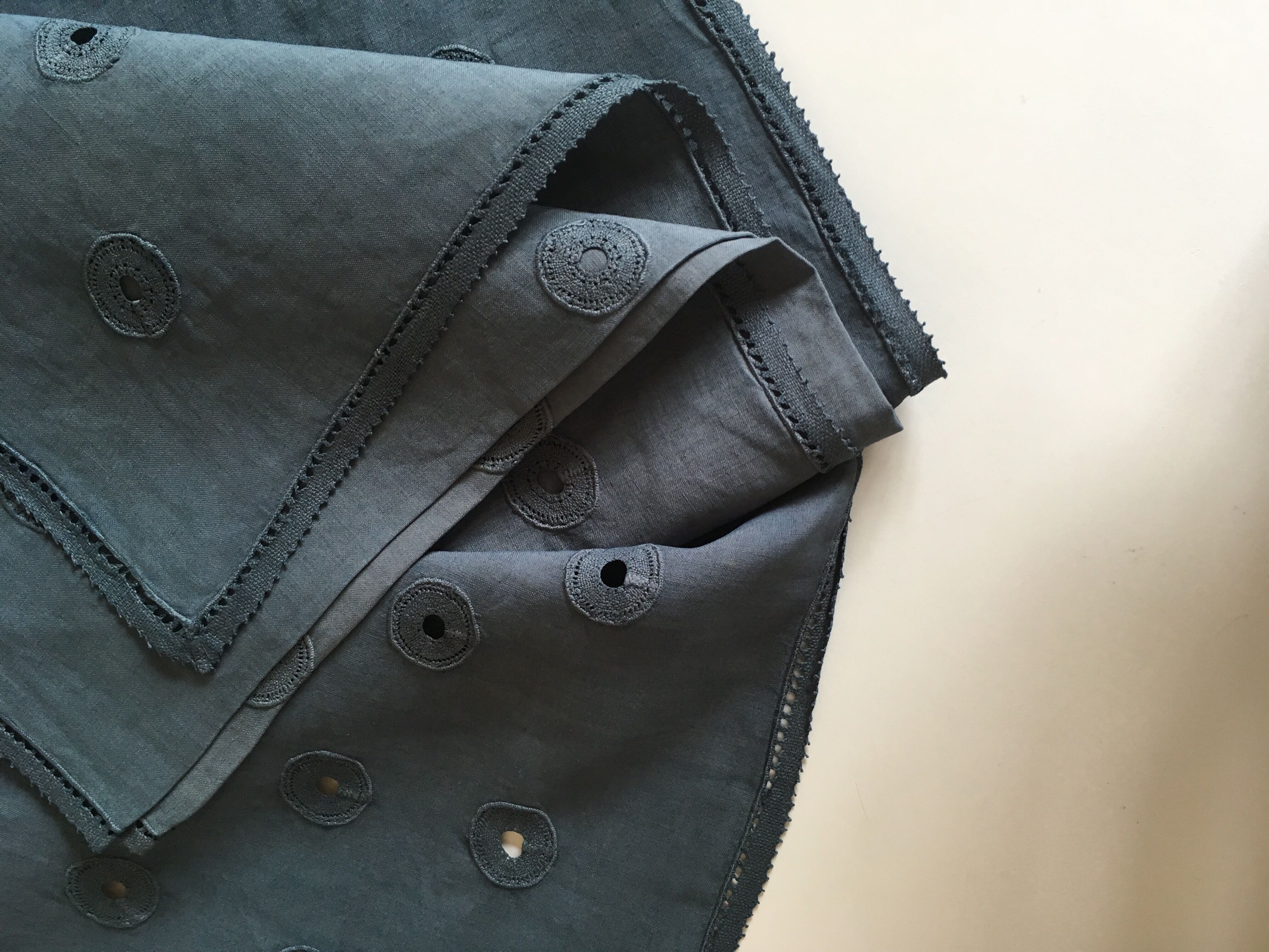 Hand embroidered linen tablecloth, 60's, 3.10m