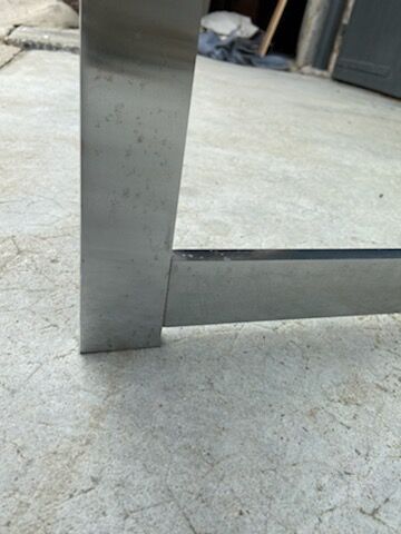 Large round table slab of stainless glass base