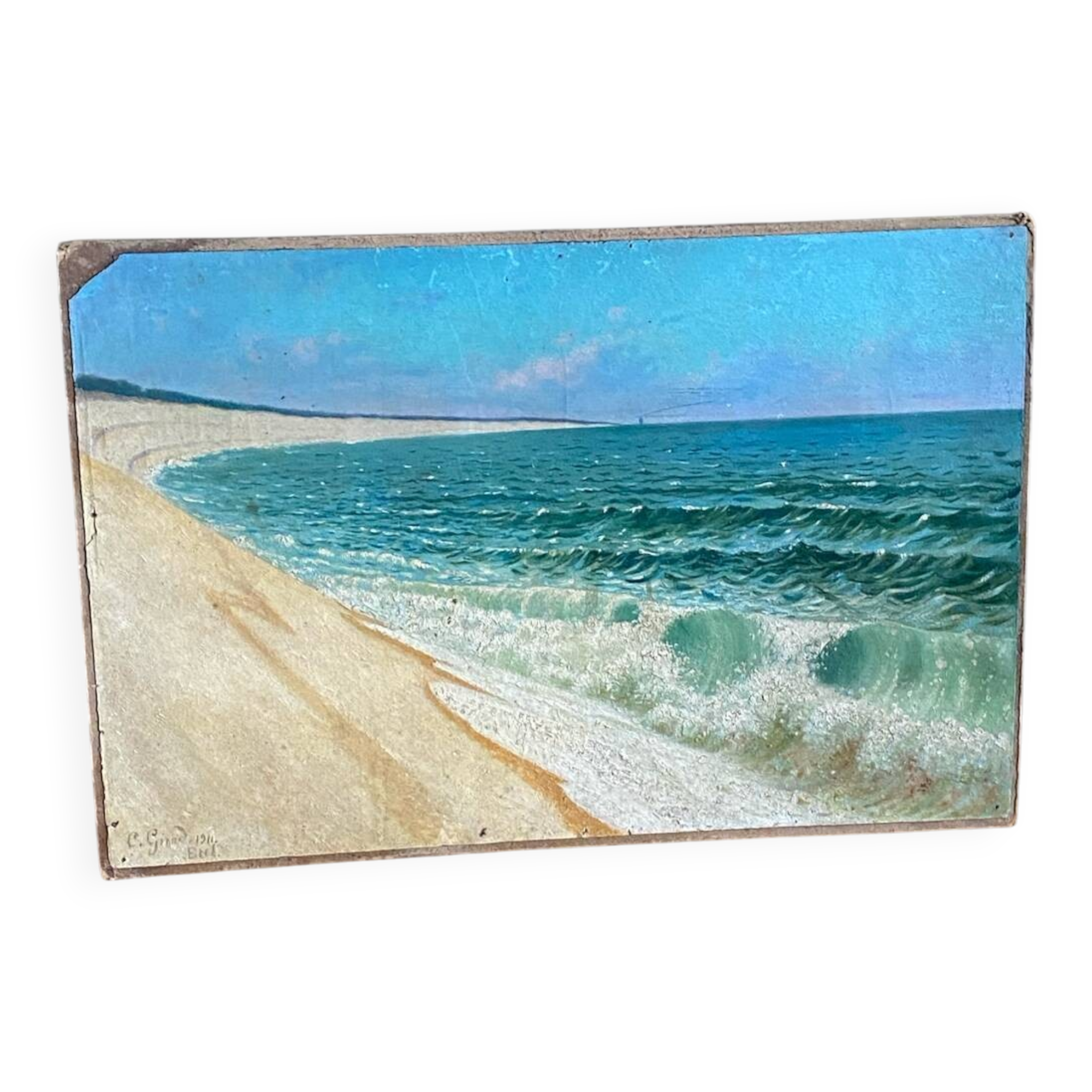 Old oil painting of the sea