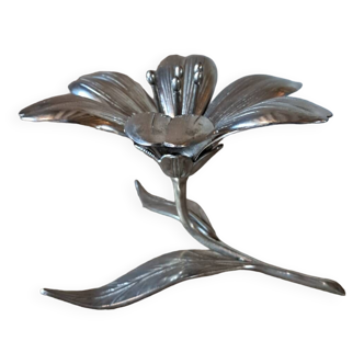 Cendrier fleur amovible métal argenté vintage 1960 1970