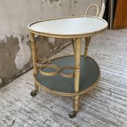 Desserte, table roulante en rotin années 60